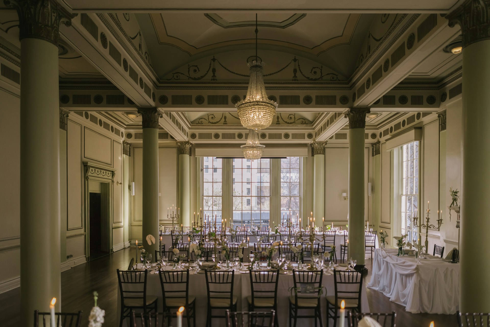 Elegant ballroom set for a celebration